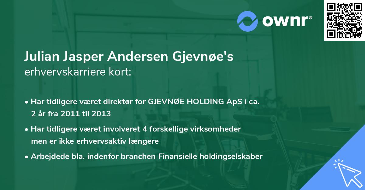 Julian Jasper Andersen Gjevnøe's erhvervskarriere kort