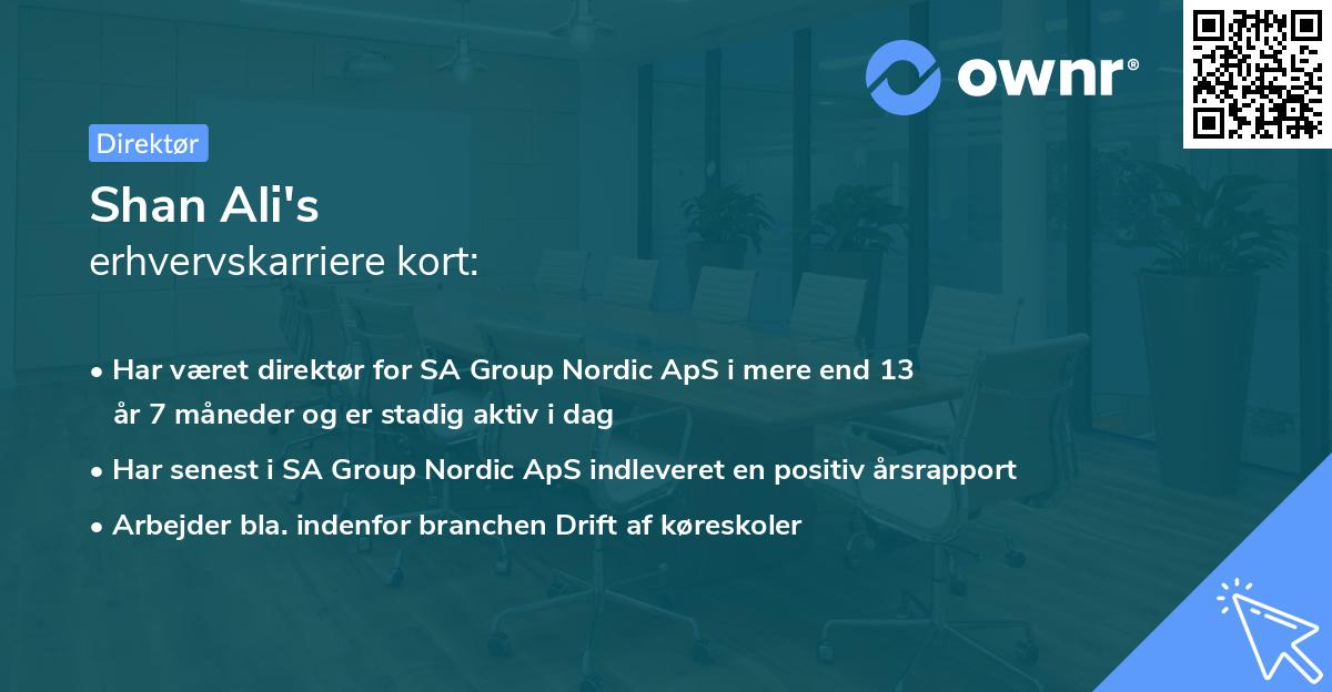 Shan Ali's erhvervskarriere kort