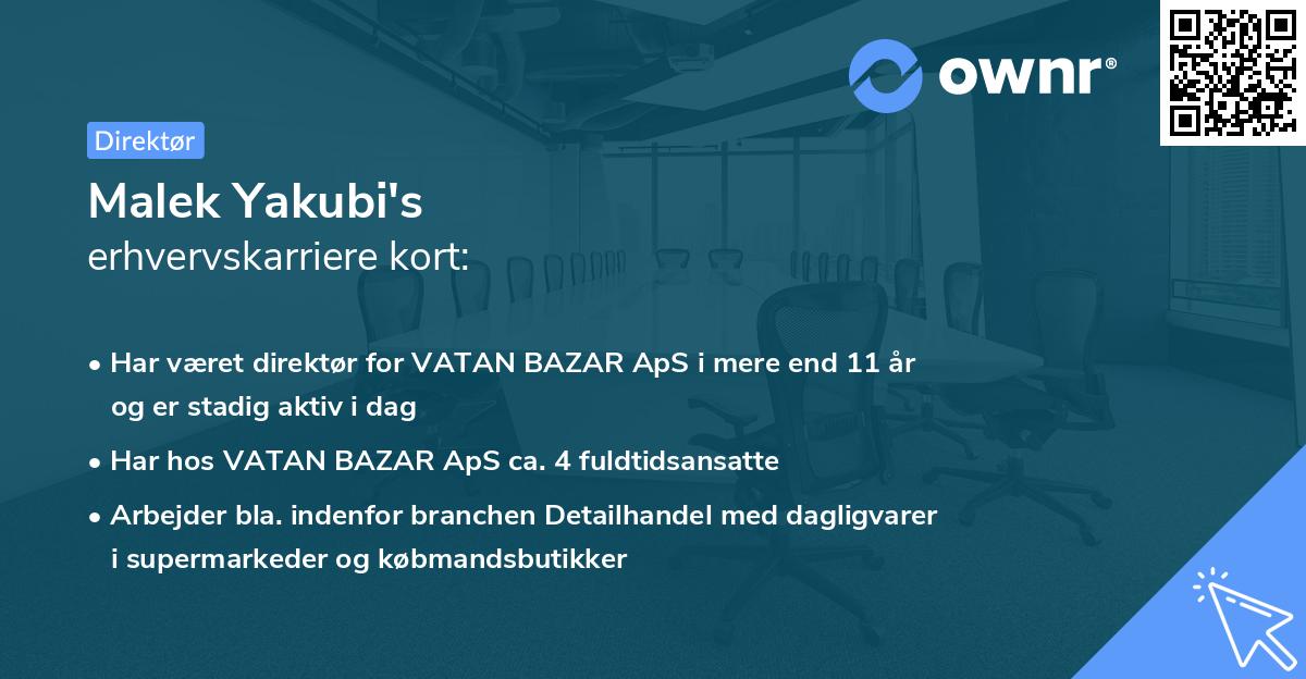 Malek Yakubi's erhvervskarriere kort