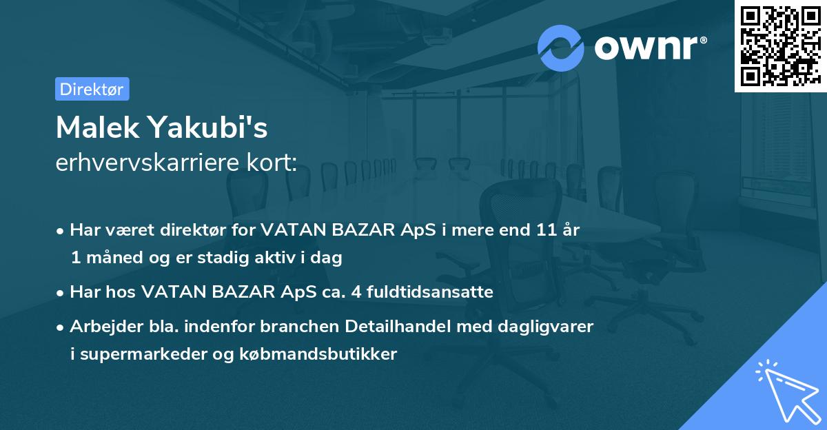 Malek Yakubi's erhvervskarriere kort