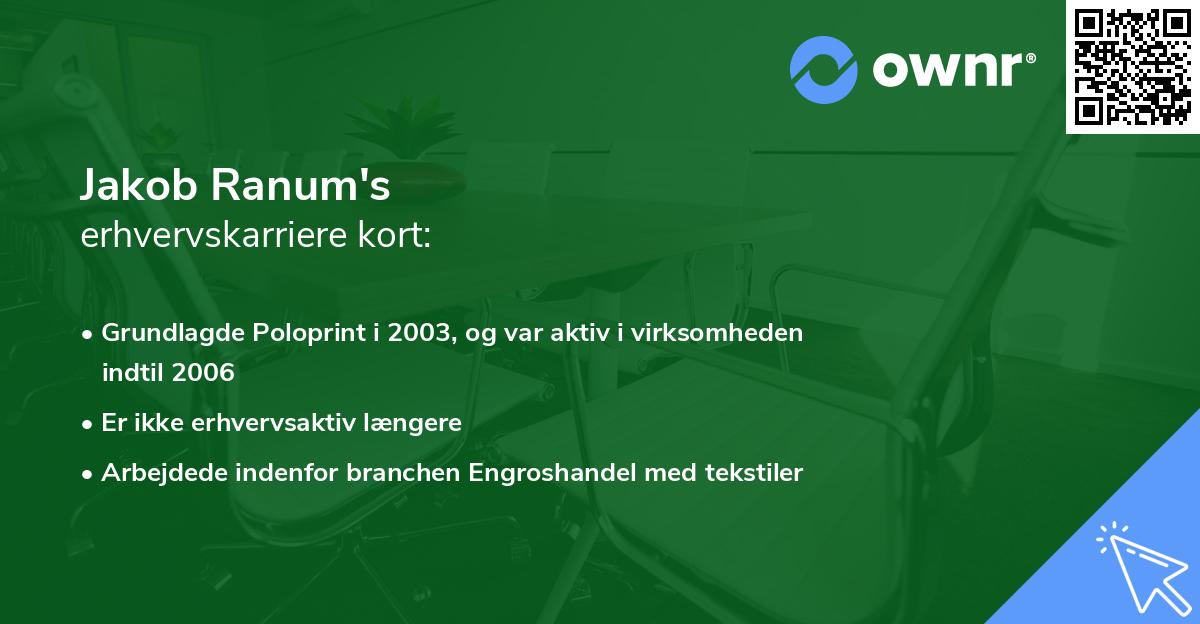 Jakob Ranum's erhvervskarriere kort