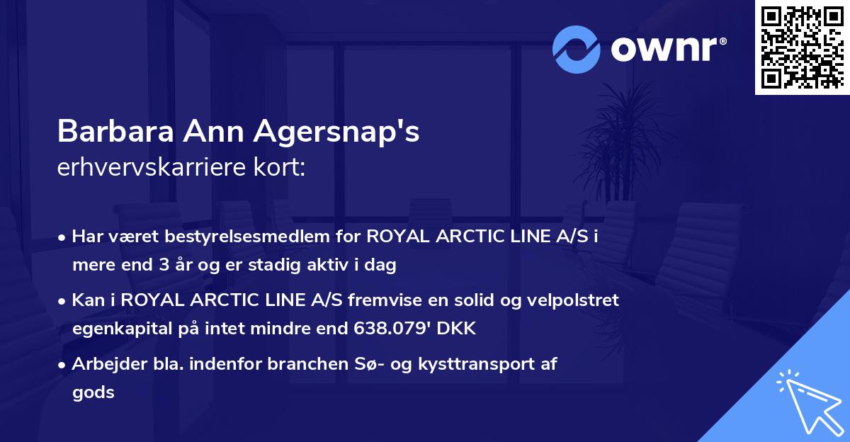 Barbara Ann Agersnap's erhvervskarriere kort