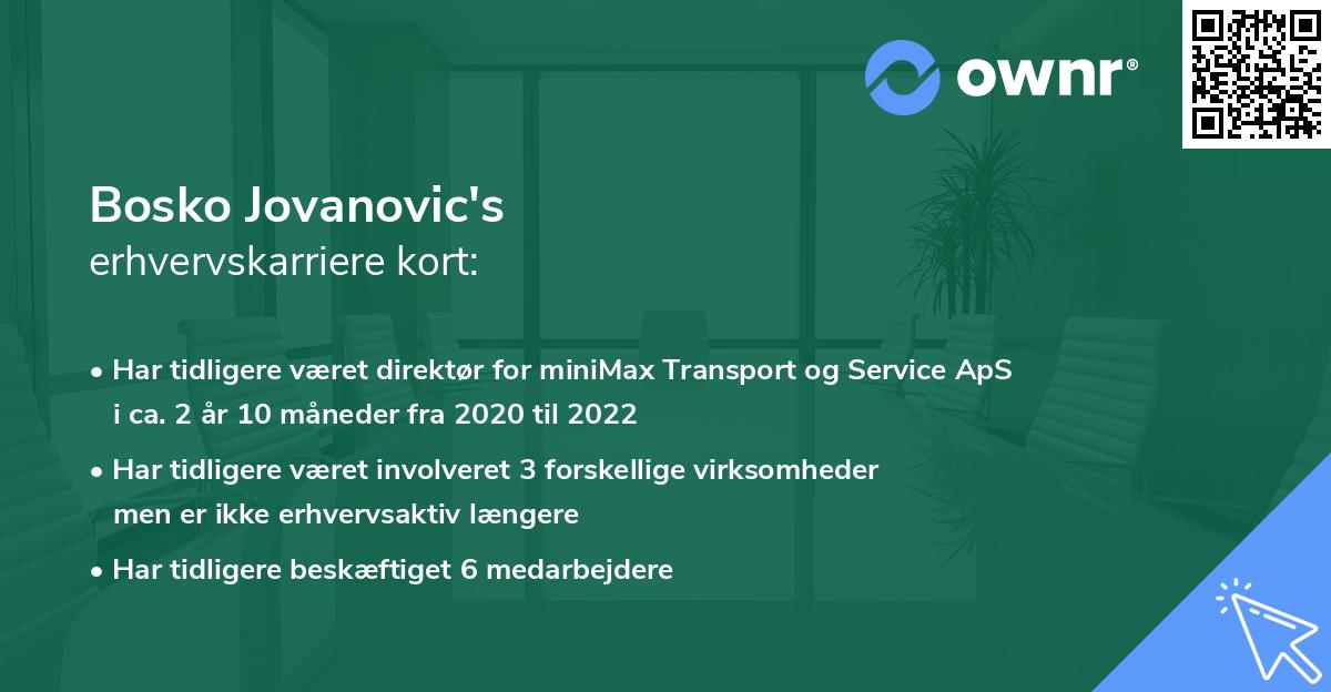 Bosko Jovanovic's erhvervskarriere kort