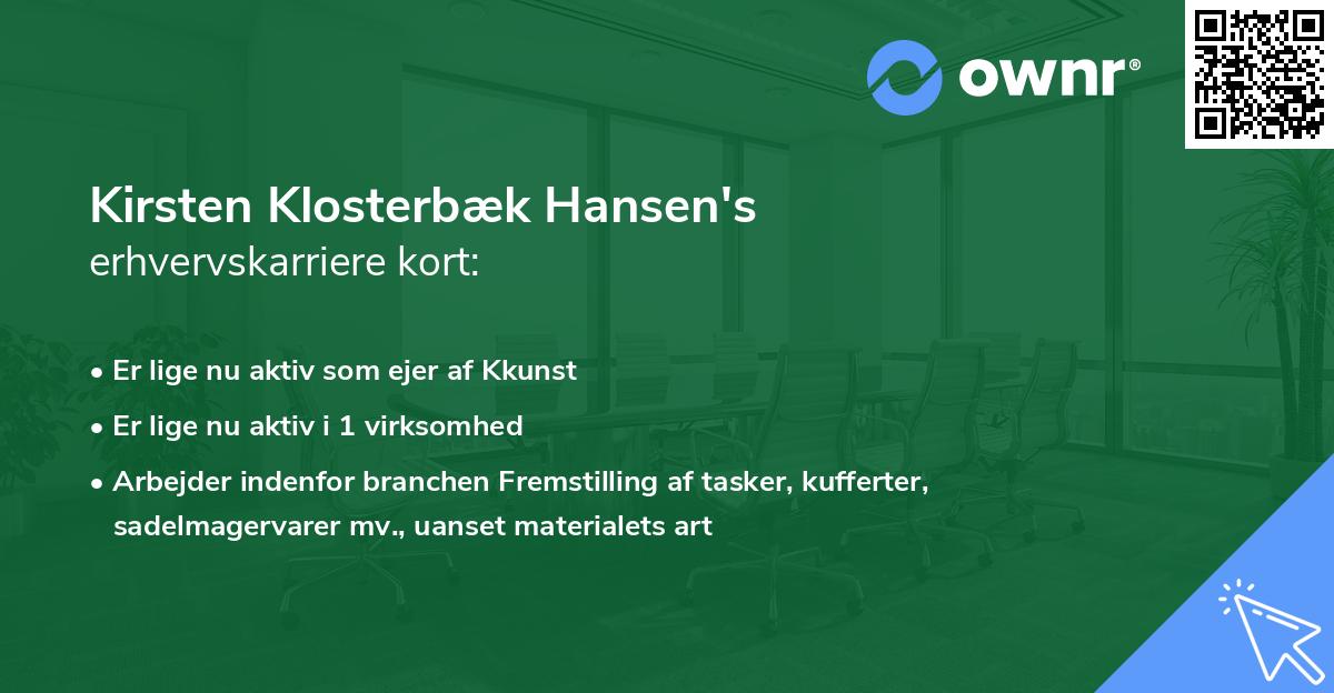 Kirsten Klosterbæk Hansen's erhvervskarriere kort