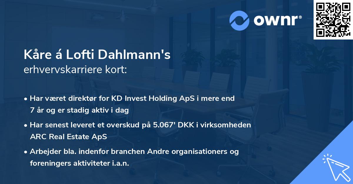 Kåre á Lofti Dahlmann's erhvervskarriere kort