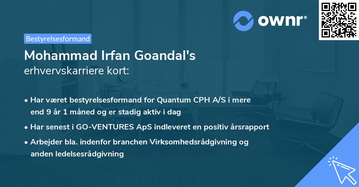 Mohammad Irfan Goandal's erhvervskarriere kort