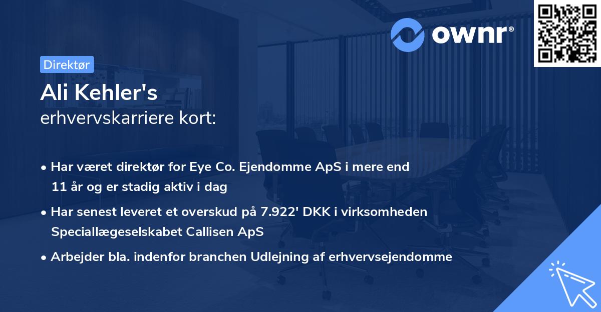 Ali Kehler's erhvervskarriere kort