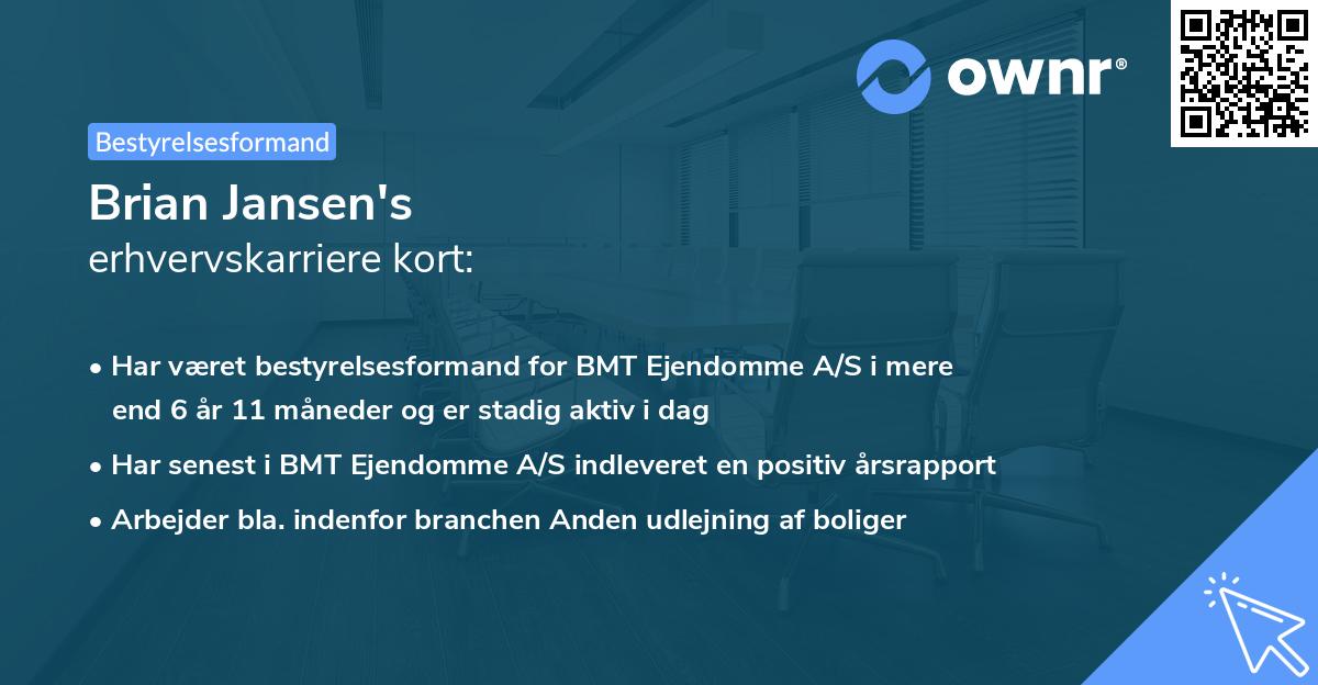 Brian Jansen's erhvervskarriere kort