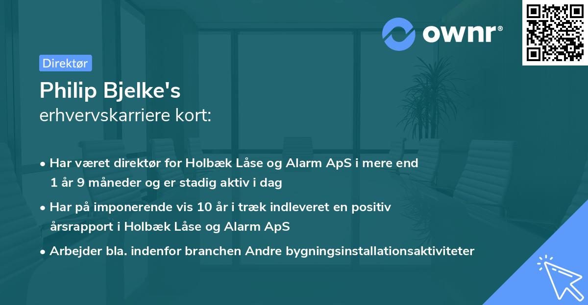 Philip Bjelke's erhvervskarriere kort