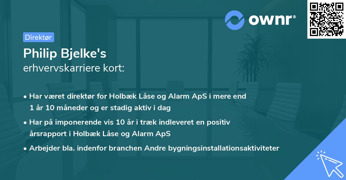 Philip Bjelke's erhvervskarriere kort