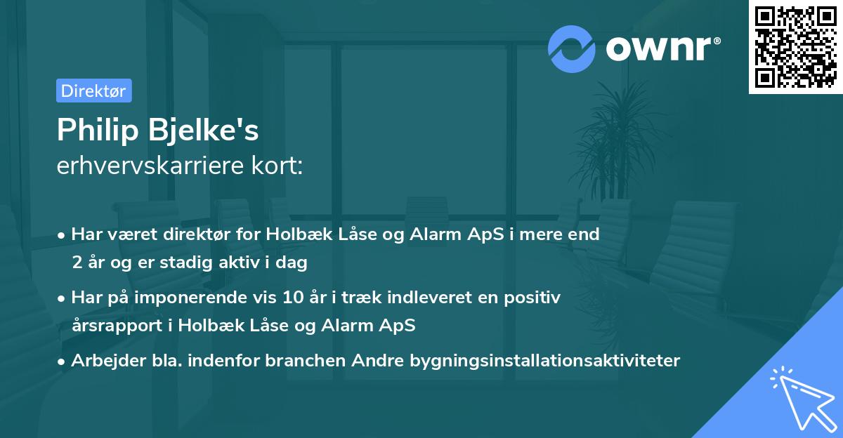 Philip Bjelke's erhvervskarriere kort