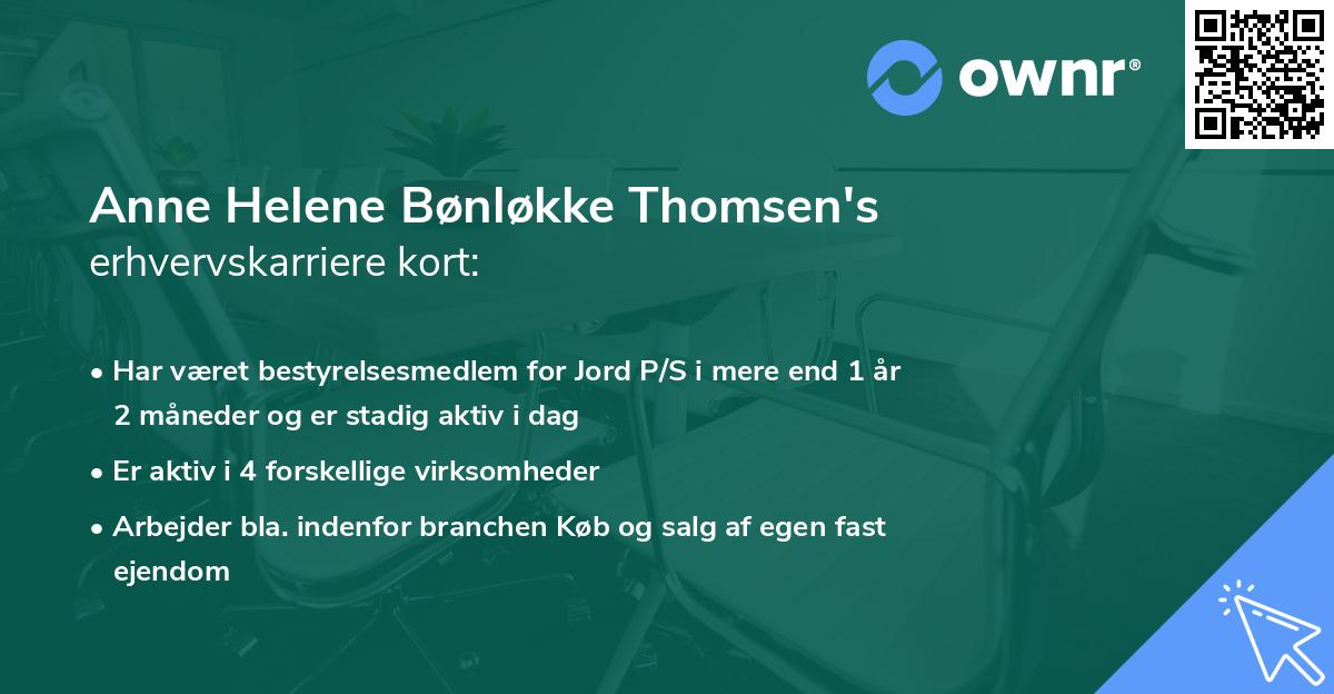 Anne Helene Bønløkke Thomsen's erhvervskarriere kort