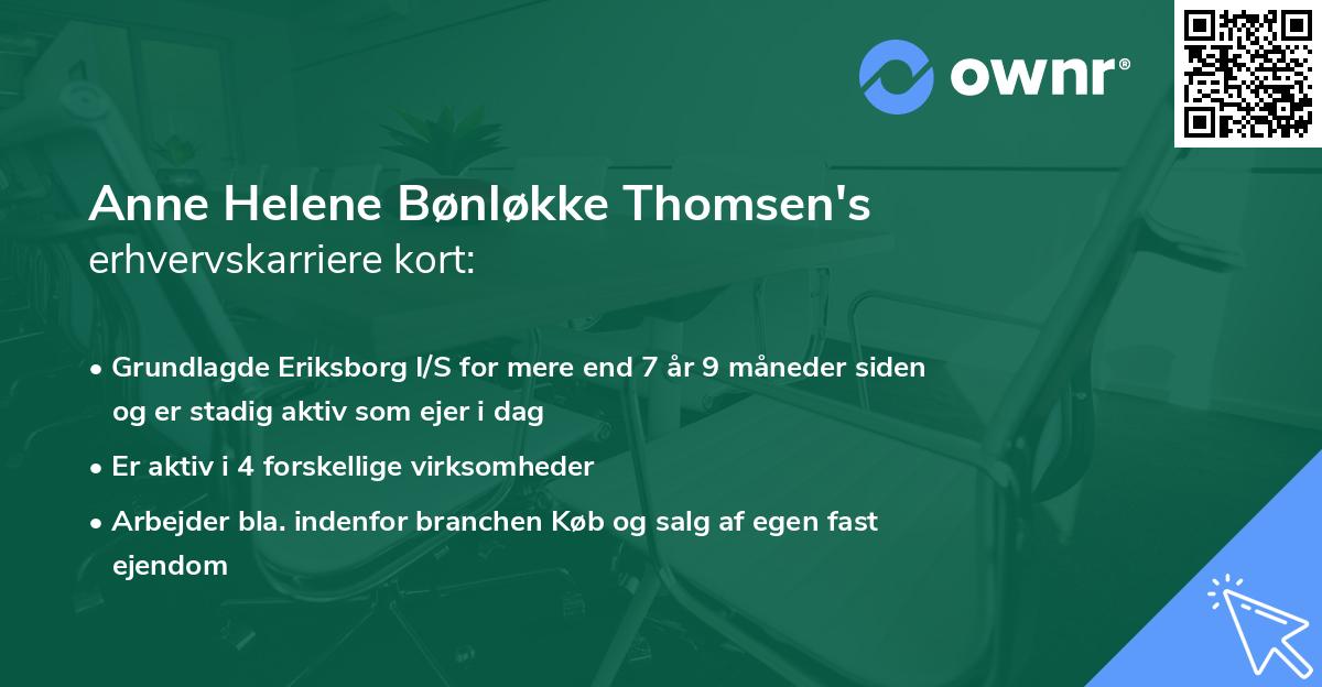 Anne Helene Bønløkke Thomsen's erhvervskarriere kort