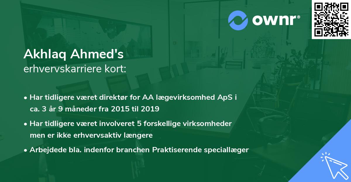 Akhlaq Ahmed's erhvervskarriere kort