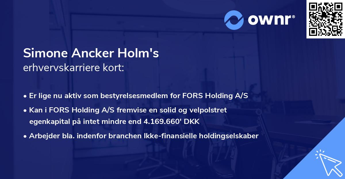 Simone Ancker Holm's erhvervskarriere kort