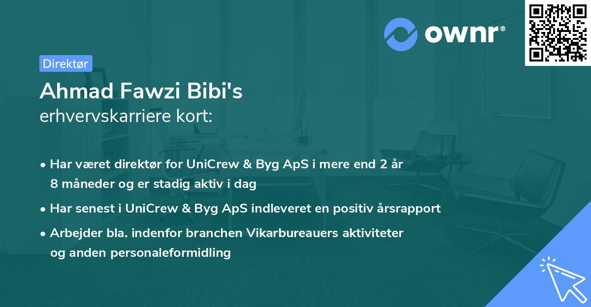 Ahmad Fawzi Bibi's erhvervskarriere kort