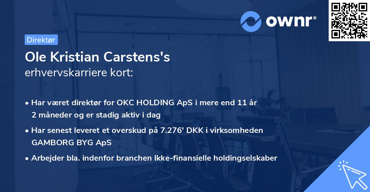 Ole Kristian Carstens's erhvervskarriere kort