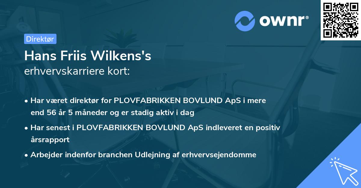 Hans Friis Wilkens's erhvervskarriere kort
