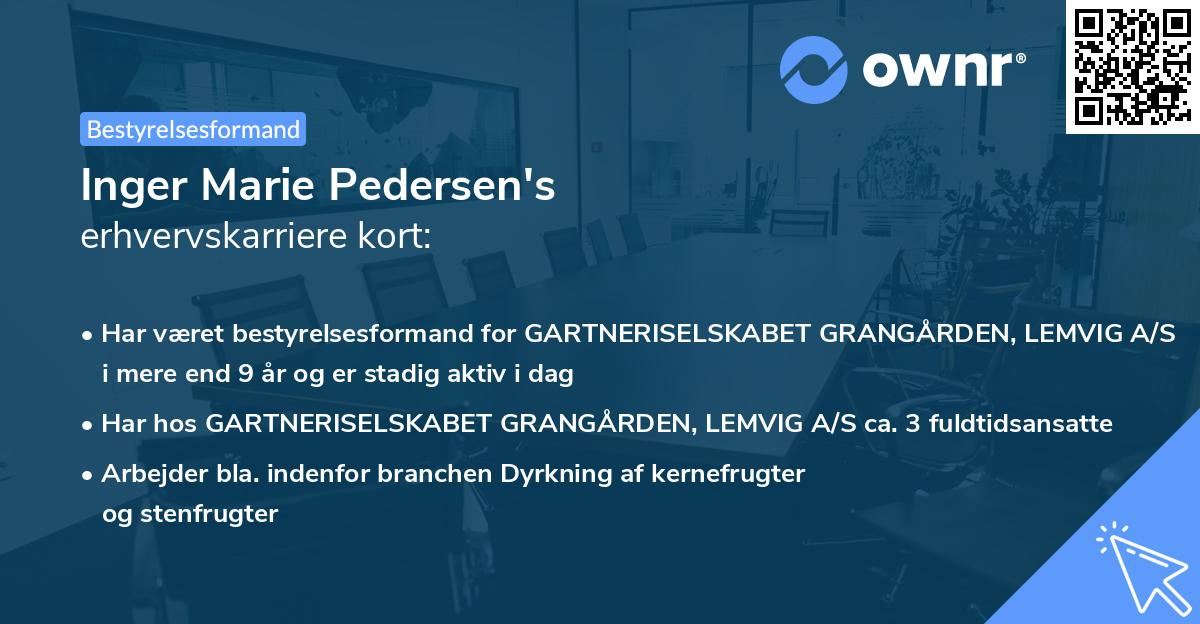 Inger Marie Pedersen's erhvervskarriere kort
