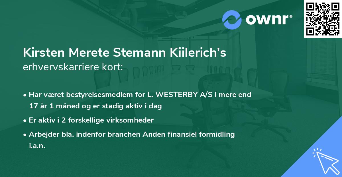 Kirsten Merete Stemann Kiilerich's erhvervskarriere kort