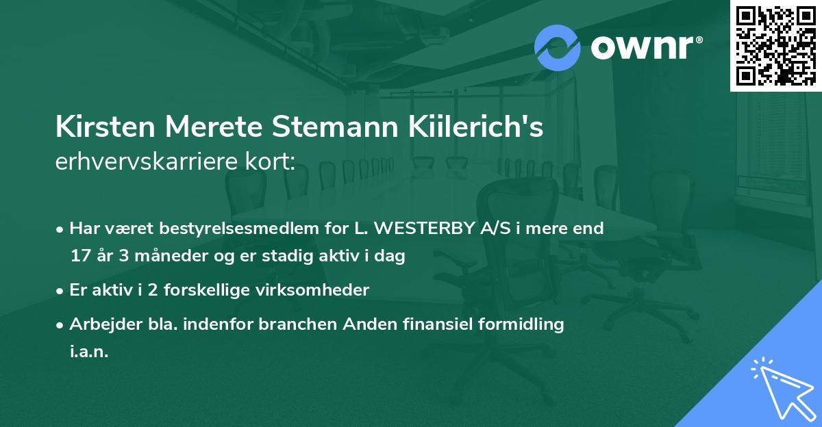 Kirsten Merete Stemann Kiilerich's erhvervskarriere kort