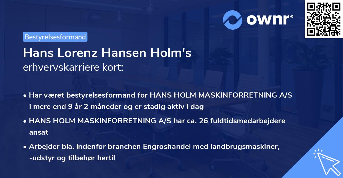 Hans Lorenz Hansen Holm's erhvervskarriere kort