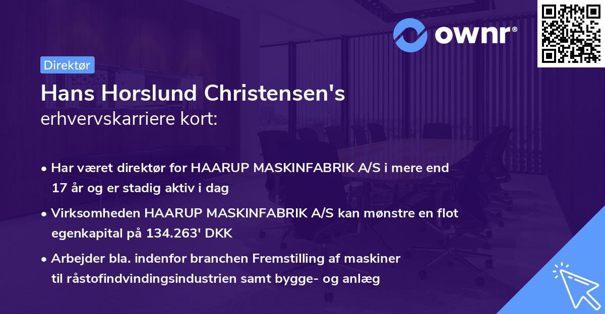 Hans Horslund Christensen's erhvervskarriere kort