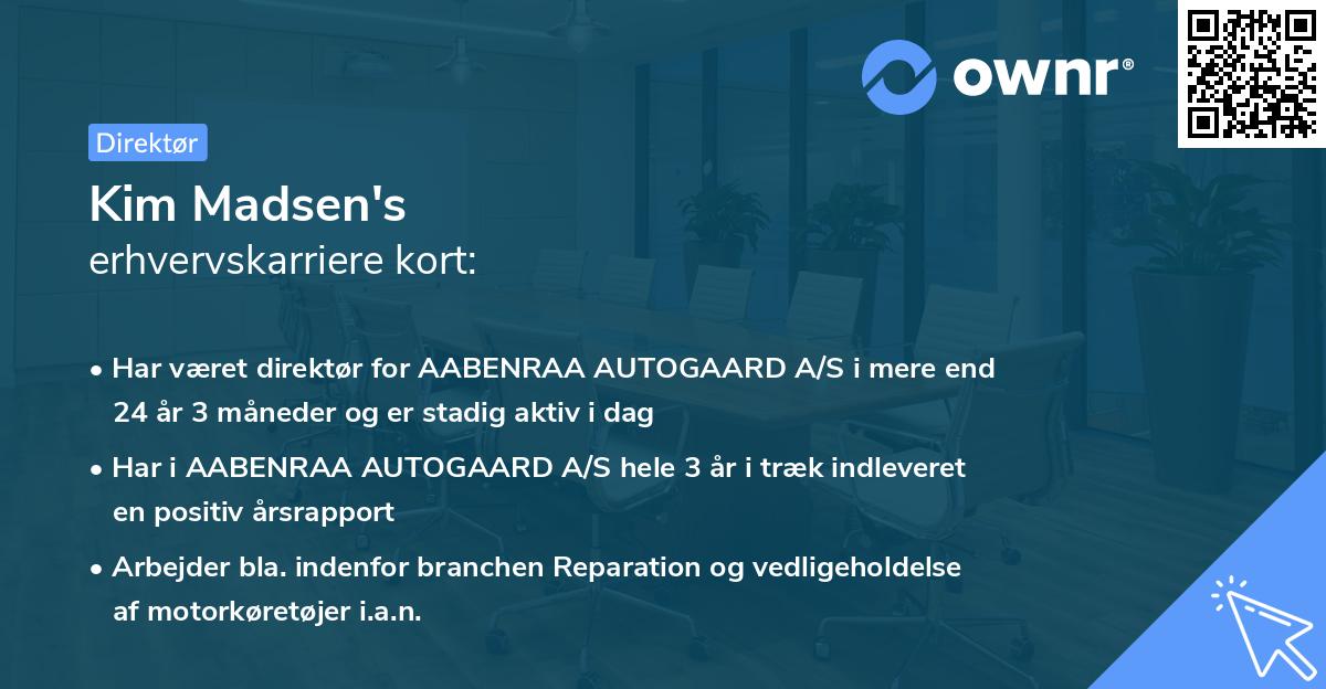 Kim Madsen's erhvervskarriere kort