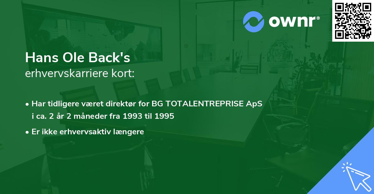 Hans Ole Back's erhvervskarriere kort
