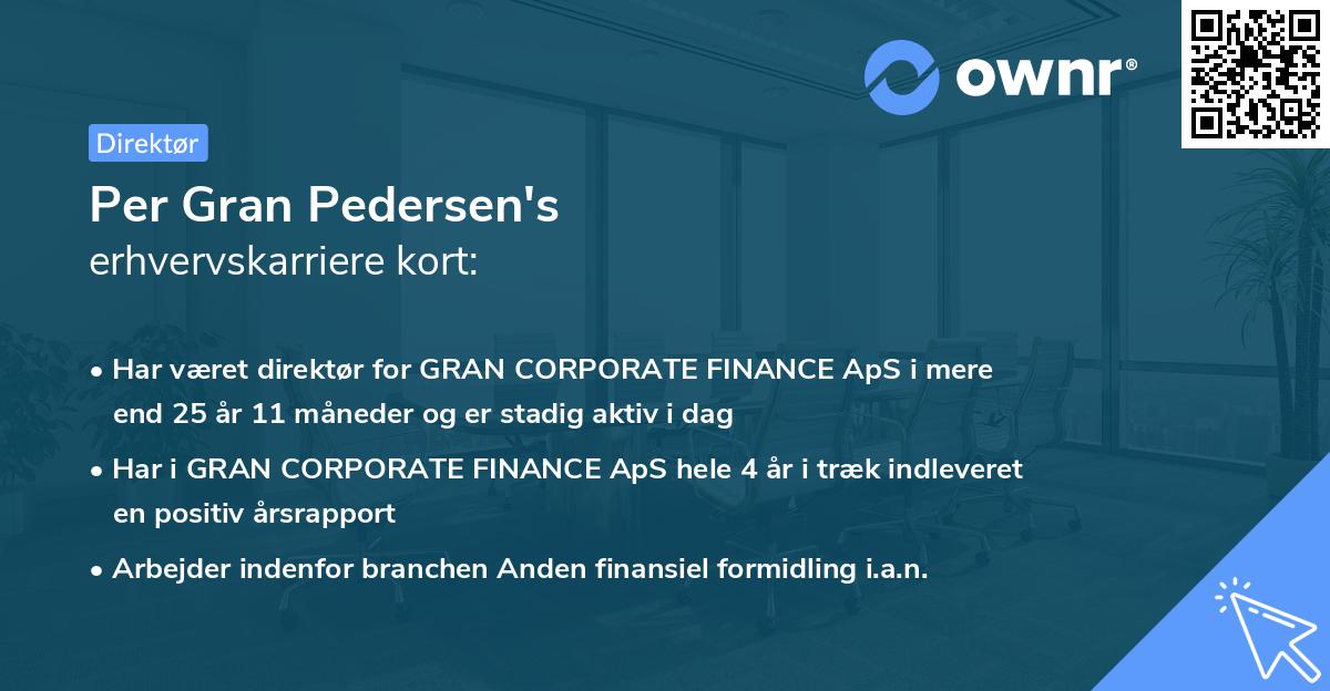 Per Gran Pedersen's erhvervskarriere kort
