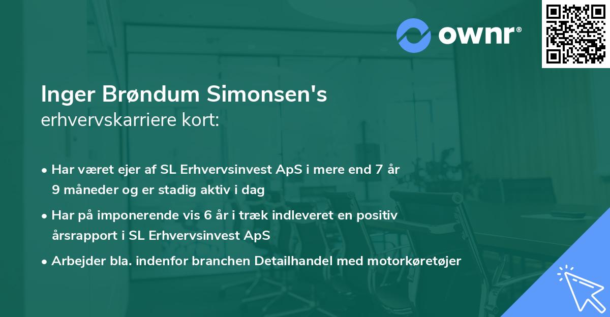 Inger Brøndum Simonsen's erhvervskarriere kort