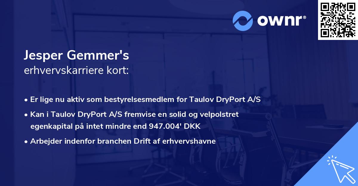 Jesper Gemmer's erhvervskarriere kort