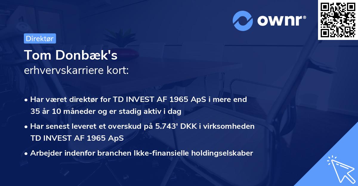 Tom Donbæk's erhvervskarriere kort