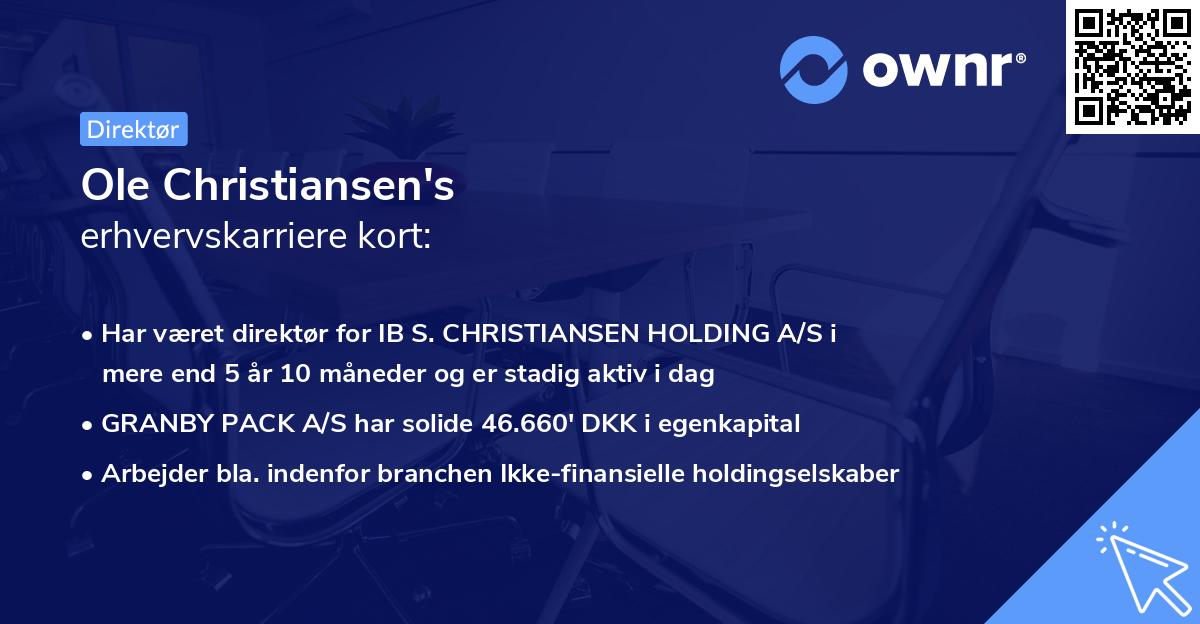 Ole Christiansen's erhvervskarriere kort