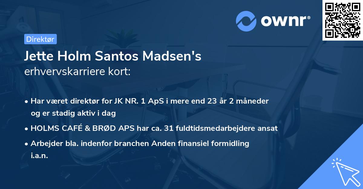 Jette Holm Santos Madsen's erhvervskarriere kort