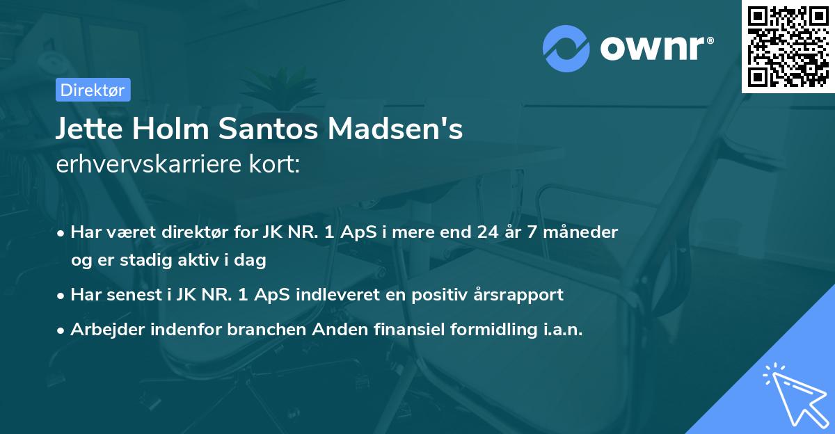 Jette Holm Santos Madsen's erhvervskarriere kort