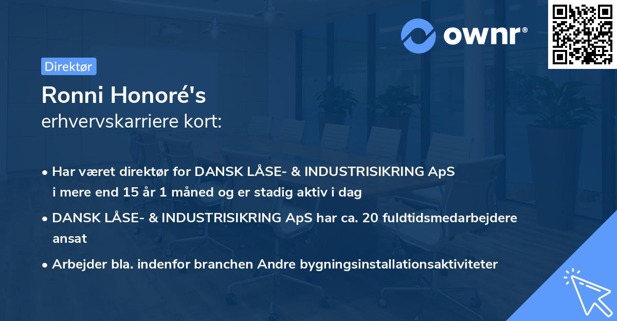 Ronni Honoré's erhvervskarriere kort