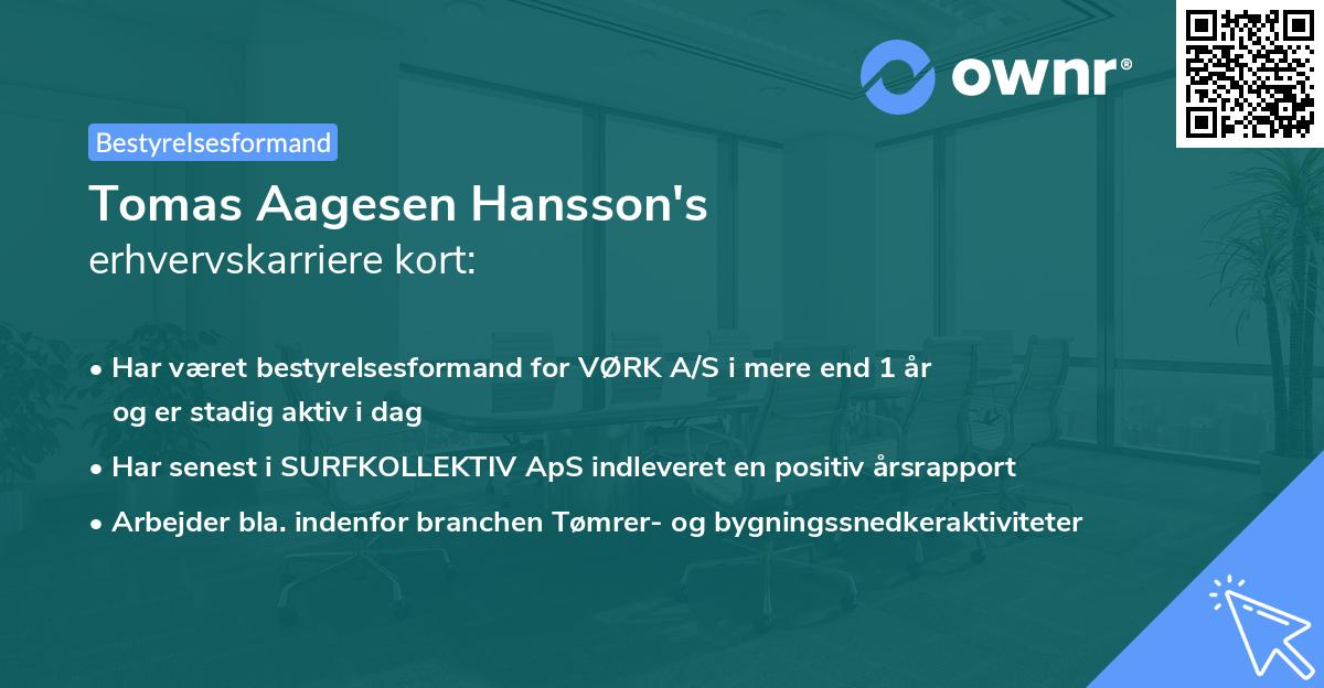 Tomas Aagesen Hansson's erhvervskarriere kort