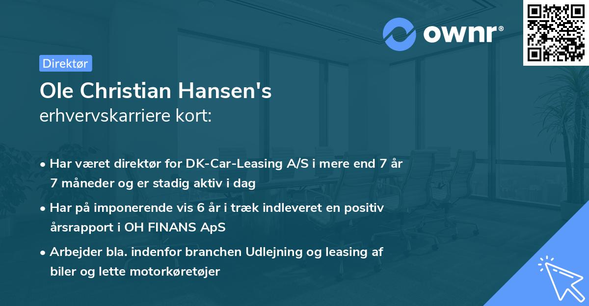 Ole Christian Hansen's erhvervskarriere kort