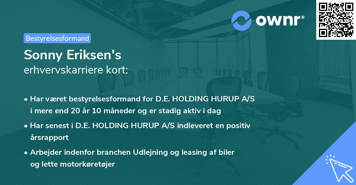 Sonny Eriksen's erhvervskarriere kort
