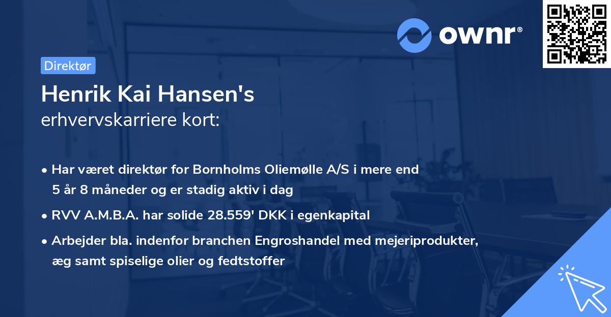 Henrik Kai Hansen's erhvervskarriere kort