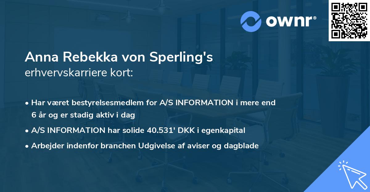 Anna Rebekka von Sperling's erhvervskarriere kort