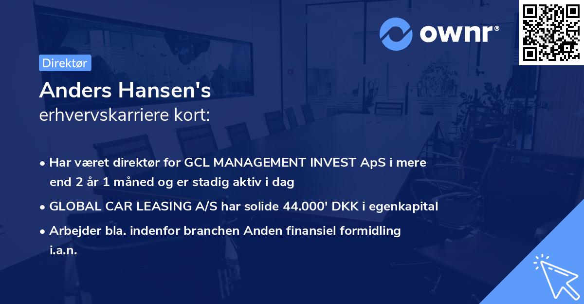 Anders Hansen's erhvervskarriere kort