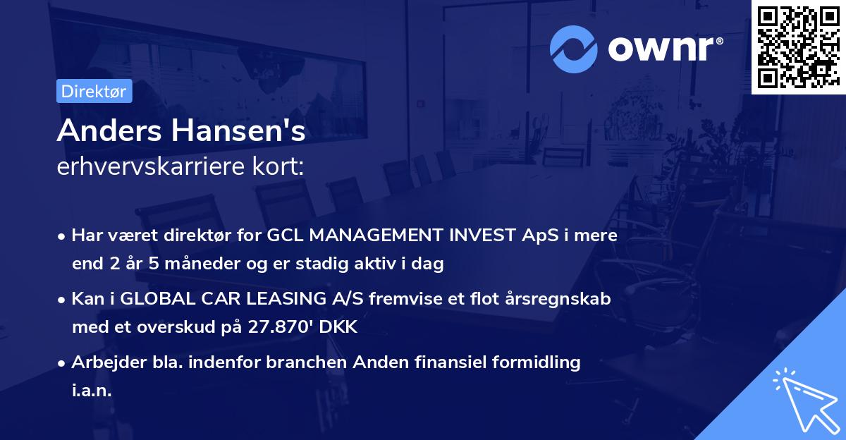 Anders Hansen's erhvervskarriere kort