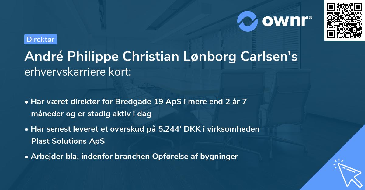 André Philippe Christian Lønborg Carlsen's erhvervskarriere kort