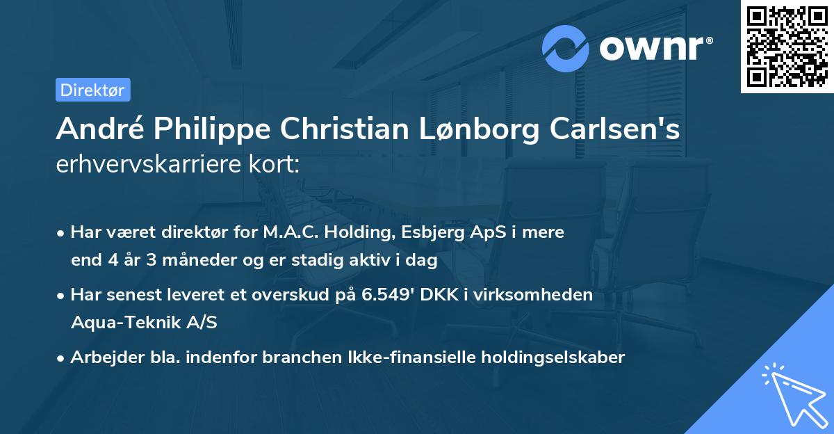 André Philippe Christian Lønborg Carlsen's erhvervskarriere kort
