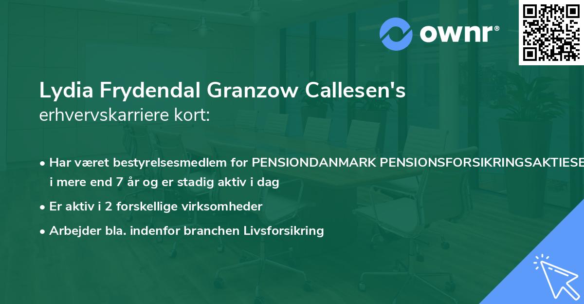 Lydia Frydendal Granzow Callesen's erhvervskarriere kort