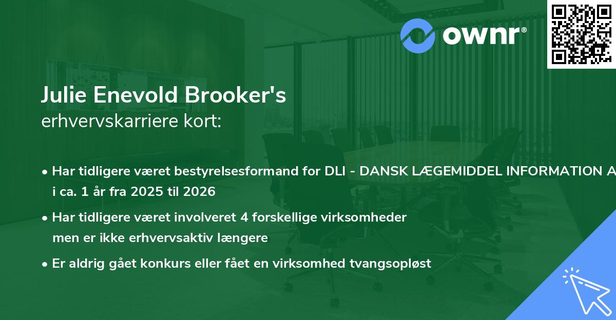 Julie Enevold Brooker's erhvervskarriere kort