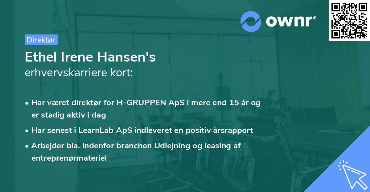 Ethel Irene Hansen's erhvervskarriere kort