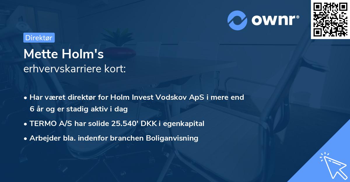 Mette Holm's erhvervskarriere kort